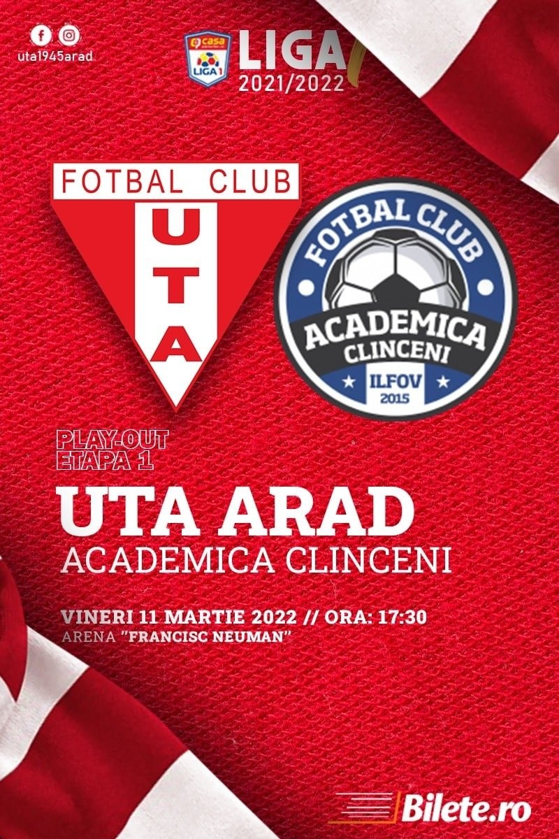 bilete UTA Arad - Academica Clinceni - CASA Liga 1